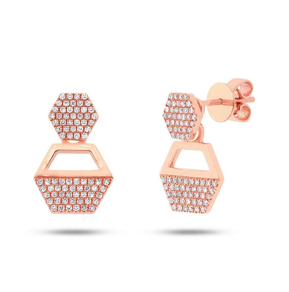 0.31 Ctw 14k Rose Gold Diamond Hexagon Earring Jacket With Studs