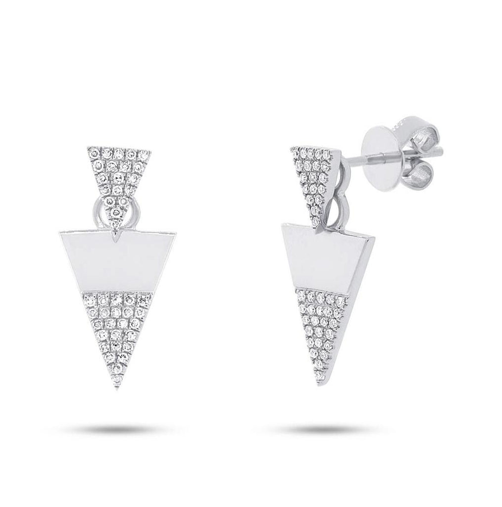 0.18 Ctw 14k White Gold Diamond Triangle Earring Jacket With Studs