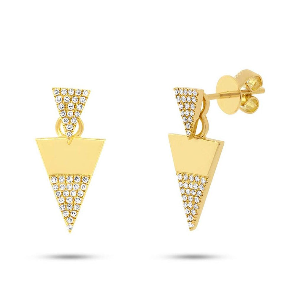 0.18 Ctw 14k Yellow Gold Diamond Triangle Earring Jacket With Studs