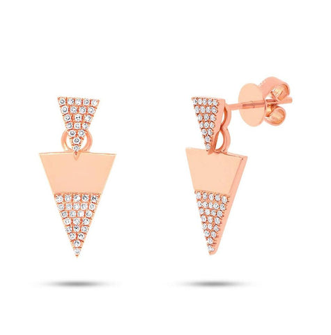 0.18 Ctw 14k Rose Gold Diamond Triangle Earring Jacket With Studs