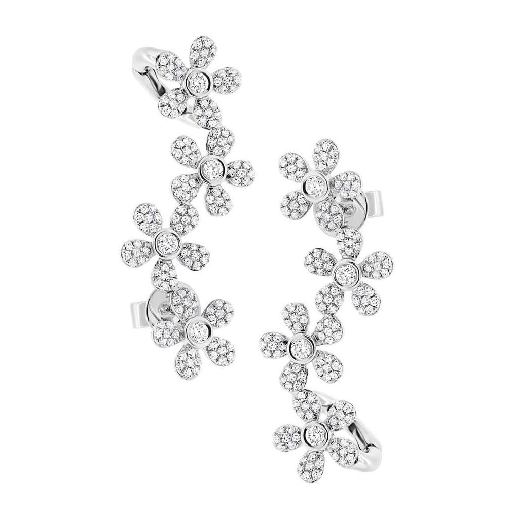 0.68 Ctw 14k White Gold Flower Diamond Ear Crawler Earring