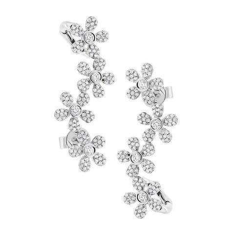 0.68 Ctw 14k White Gold Flower Diamond Ear Crawler Earring