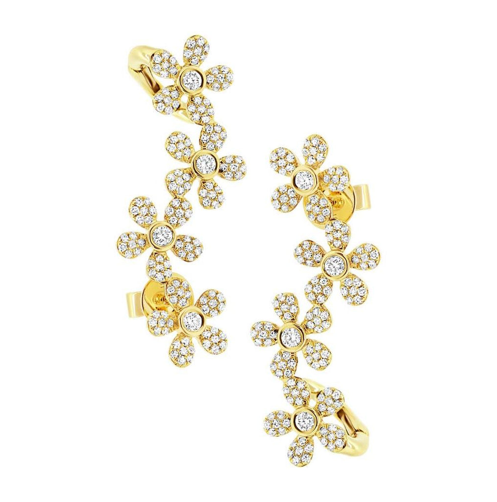 0.68 Ctw 14k Yellow Gold Flower Diamond Ear Crawler Earring