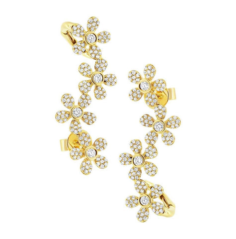 0.68 Ctw 14k Yellow Gold Flower Diamond Ear Crawler Earring