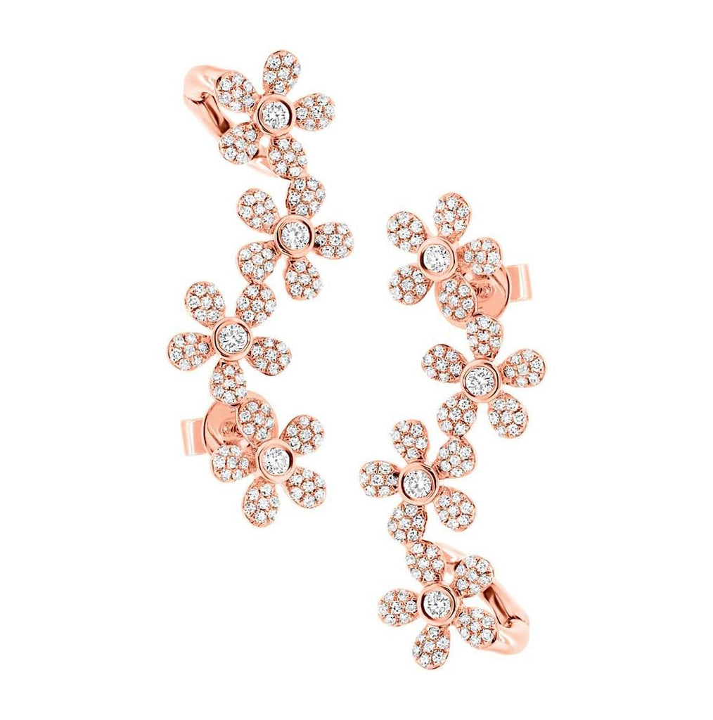 0.68 Ctw 14k Rose Gold Flower Diamond Ear Crawler Earring