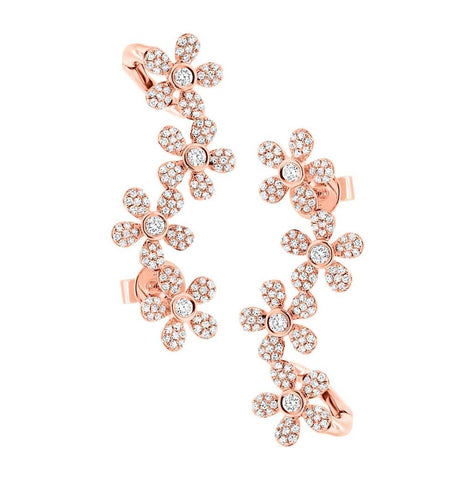 0.68 Ctw 14k Rose Gold Flower Diamond Ear Crawler Earring