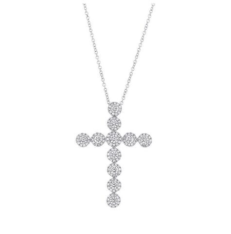 0.93 Ctw 14k White Gold Diamond Cross Pendant Necklace With 18 Inch Chain