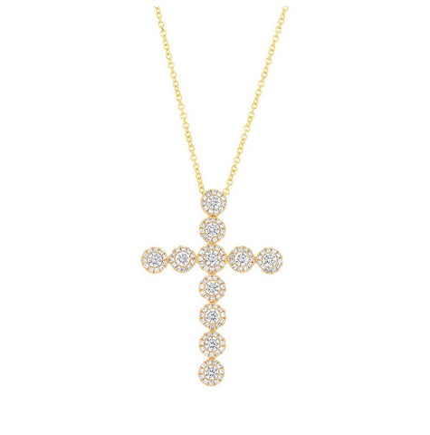 0.93 Ctw 14k Yellow Gold Diamond Cross Pendant Necklace With 18 Inch Chain