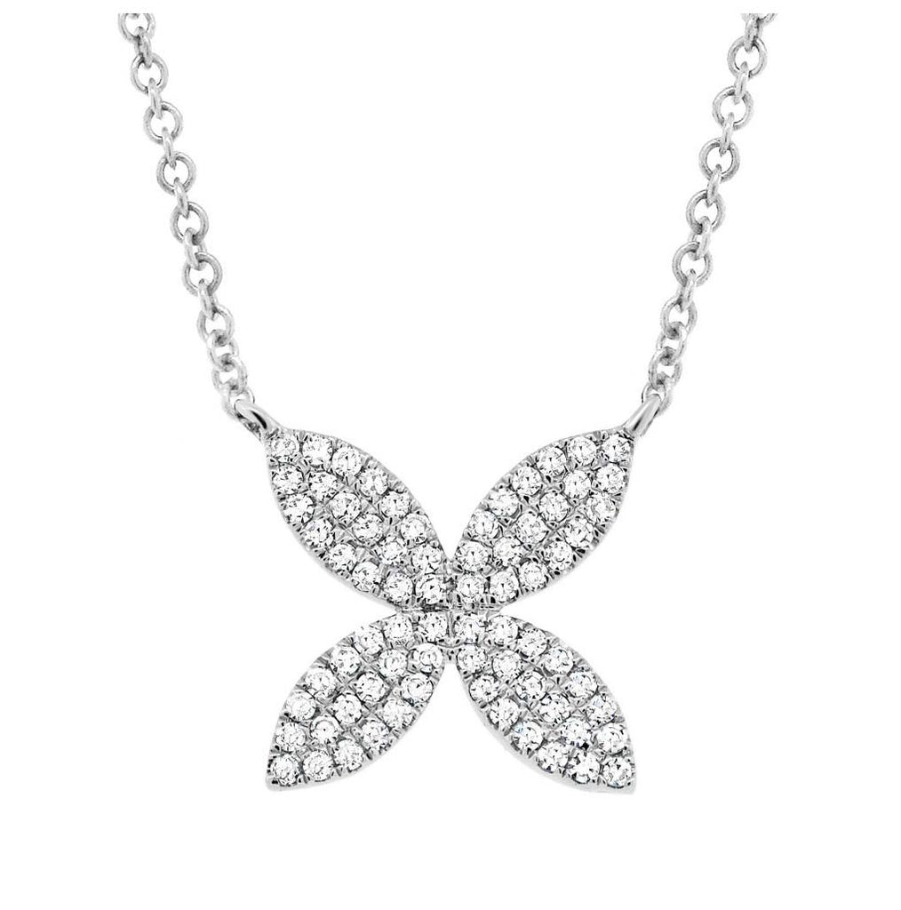 0.20 Ctw 14k White Gold Diamond Flower Necklace