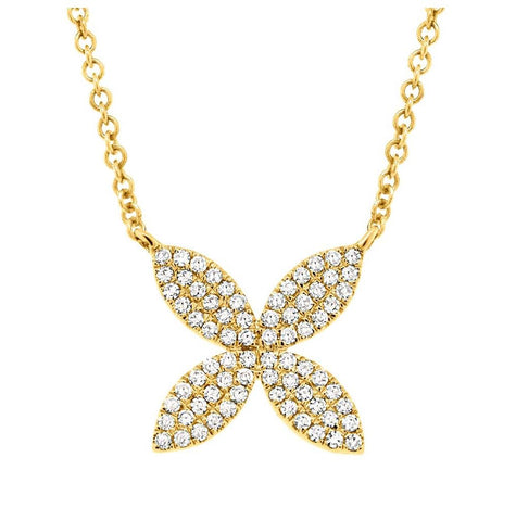 0.20 Ctw 14k Yellow Gold Diamond Flower Necklace