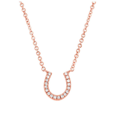 0.06 Ctw 14k Rose Gold Diamond Horseshoe Necklace