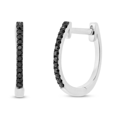 0.08 Ctw 14k White Gold Black Diamond Huggie Earring