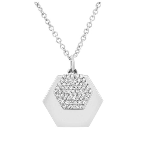 0.14 Ctw 14k White Gold Diamond Hexagon Necklace