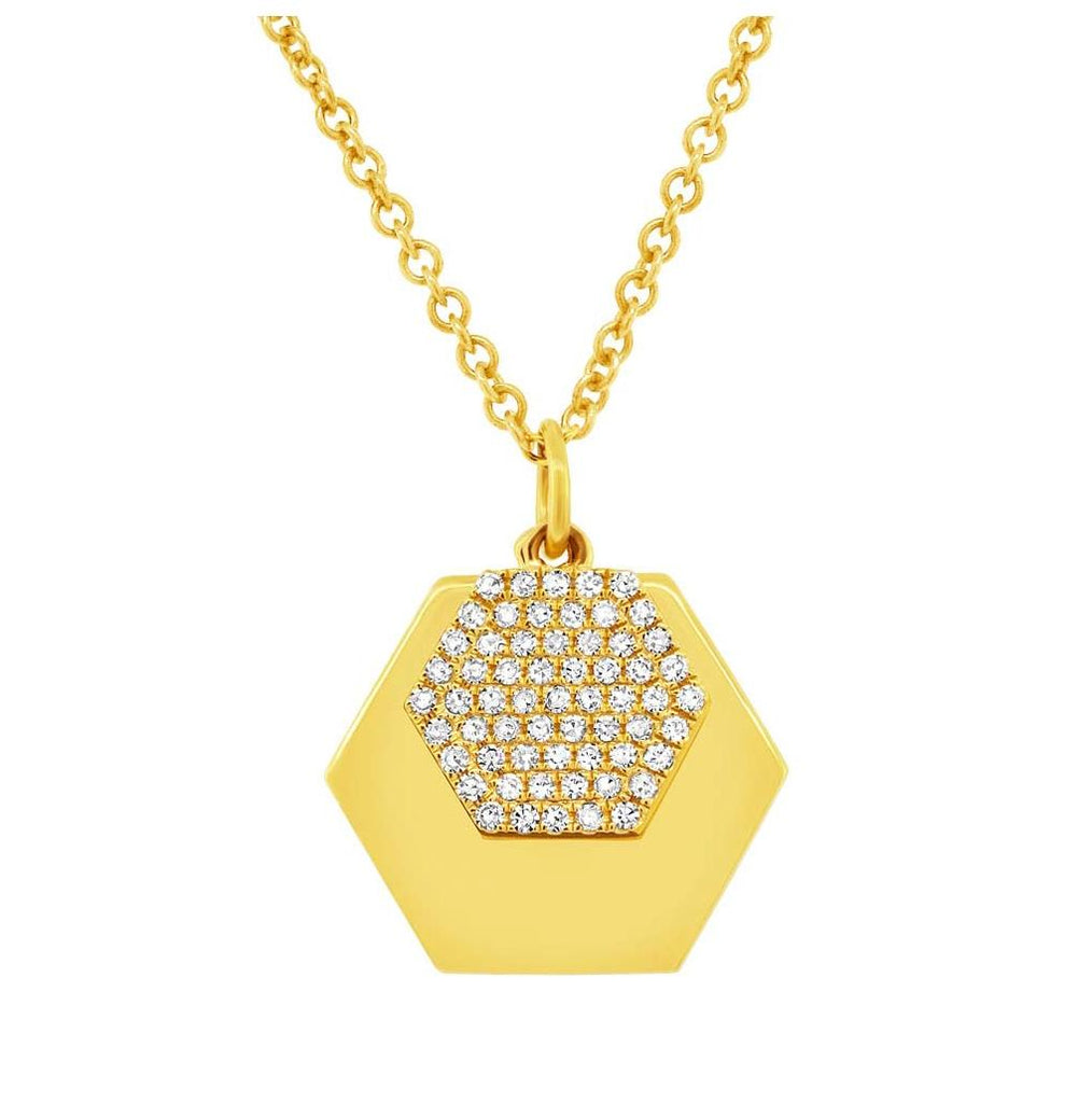 0.14 Ctw 14k Yellow Gold Diamond Hexagon Necklace