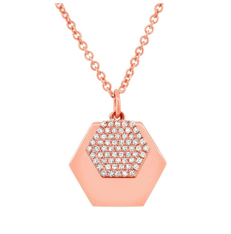 0.14 Ctw 14k Rose Gold Diamond Hexagon Necklace