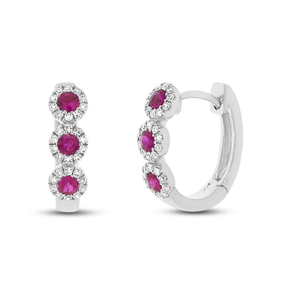 0.15 Ctw Diamond And 0.29 Ctw Ruby 14k White Gold Huggie Earring