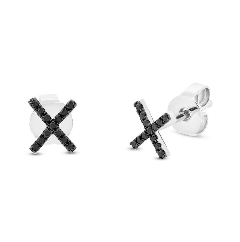 0.07 Ctw 14k White Gold Black Diamond "x" Stud Earring