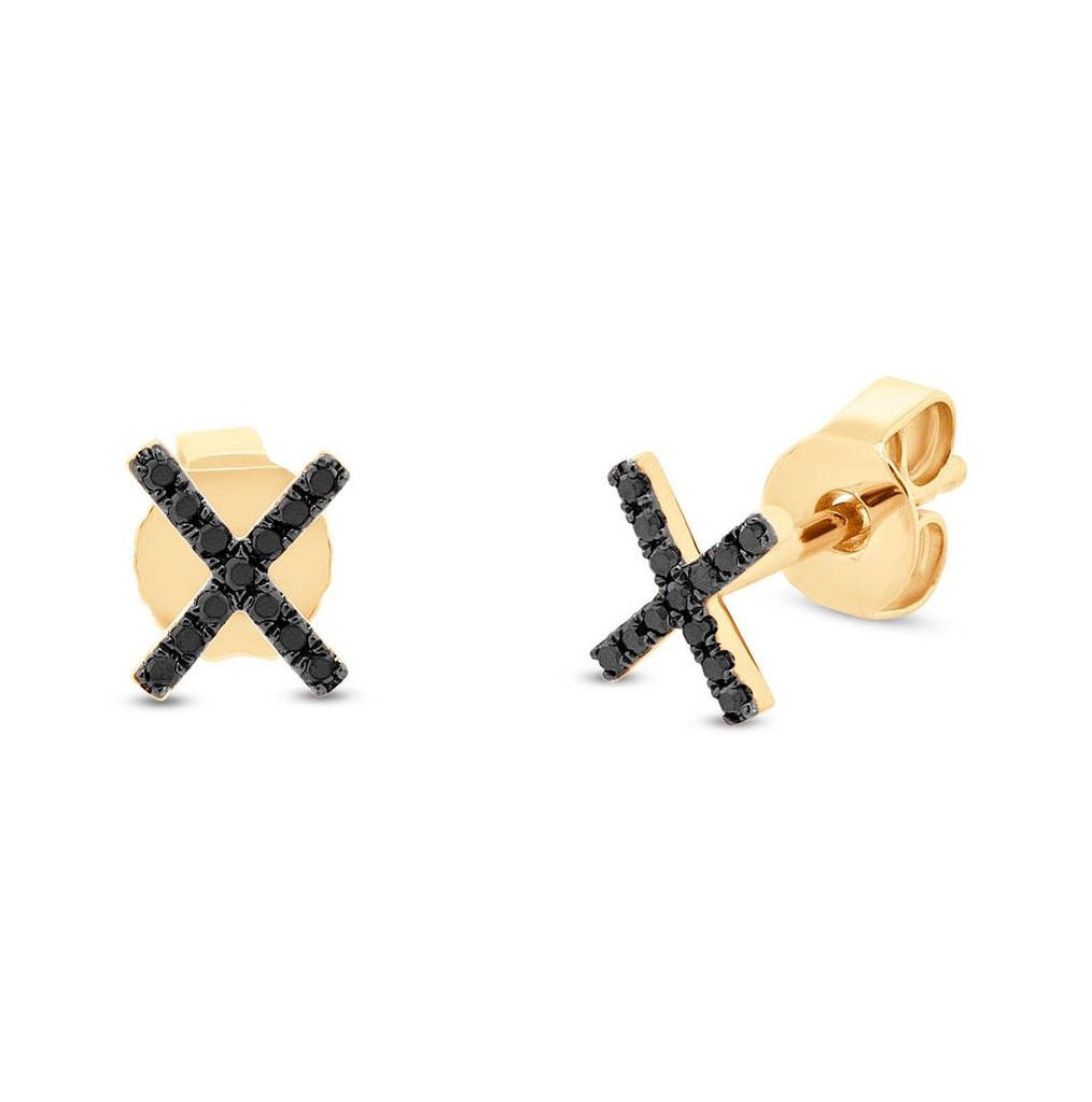 0.07 Ctw 14k Yellow Gold Black Diamond "x" Stud Earring