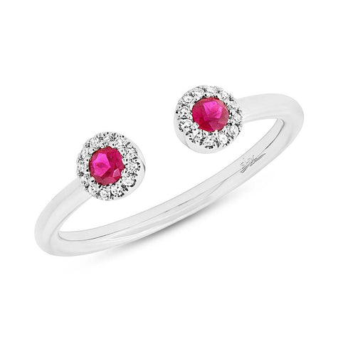 0.07 Ctw Diamond And 0.20 Ctw Ruby 14k White Gold Womens Ring