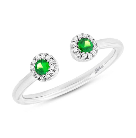 0.07 Ctw Diamond And 0.18 Ctw Green Garnet 14k White Gold Womens Ring