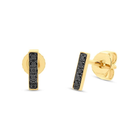 0.08 Ctw 14k Yellow Gold Black Diamond Bar Earring