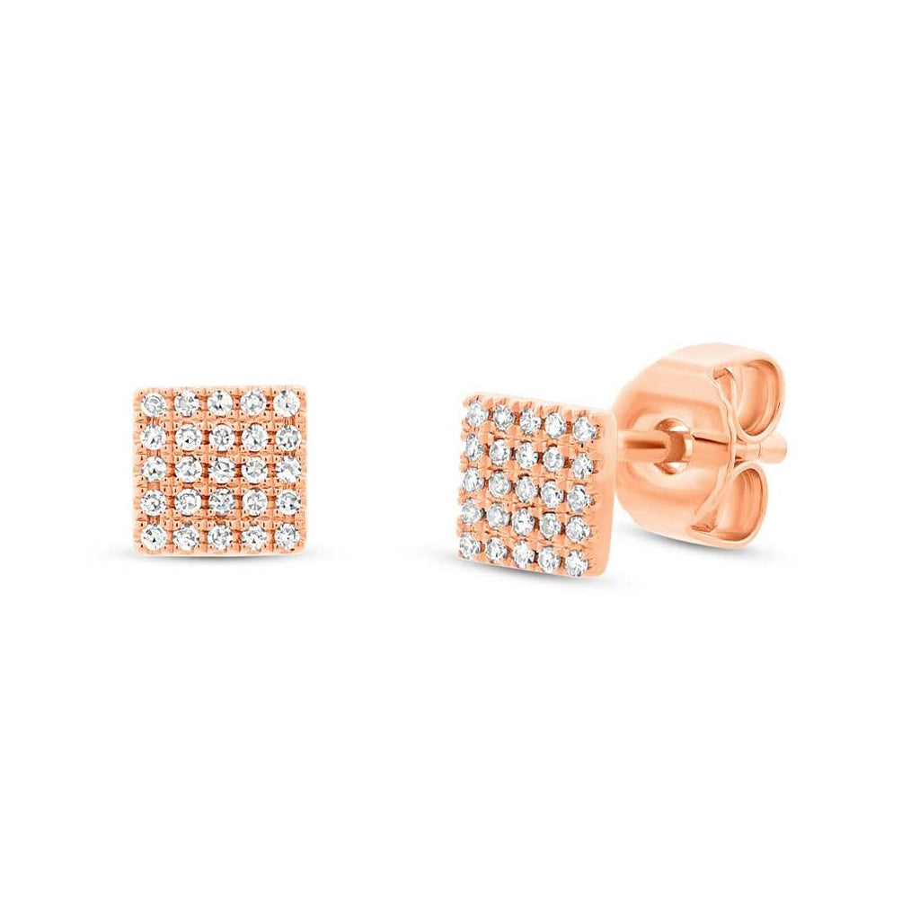 0.11 Ctw 14k Rose Gold Diamond Pave Square Earring