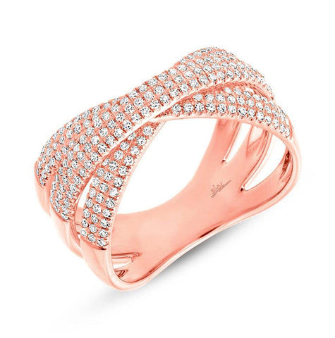 0.60 Ctw 14k Rose Gold Diamond Pave Bridge Ring