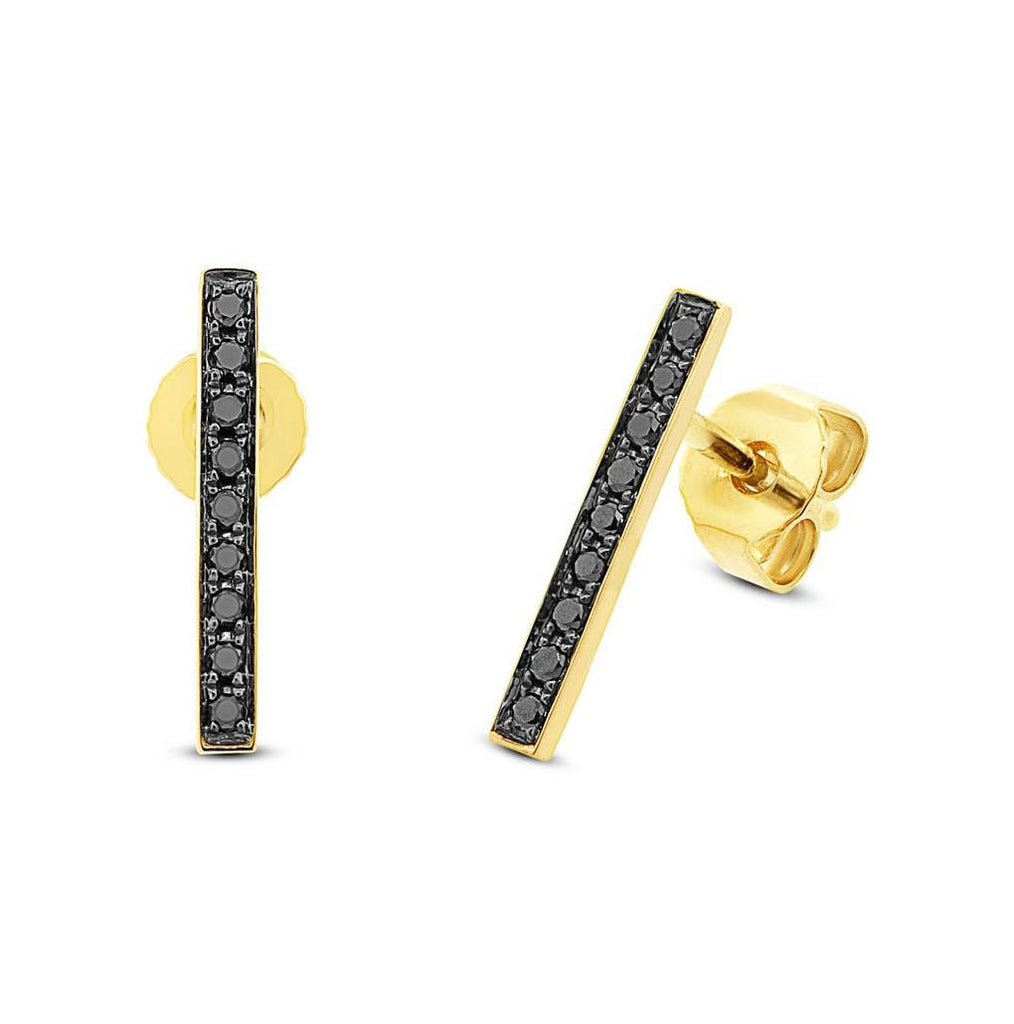 0.14 Ctw 14k Yellow Gold Black Diamond Bar Earring