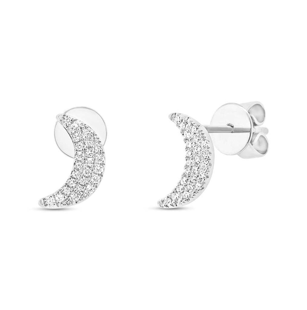 0.11 Ctw 14k White Gold Crescent Moon Stud Earring