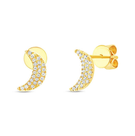 0.11 Ctw 14k Yellow Gold Crescent Moon Stud Earring