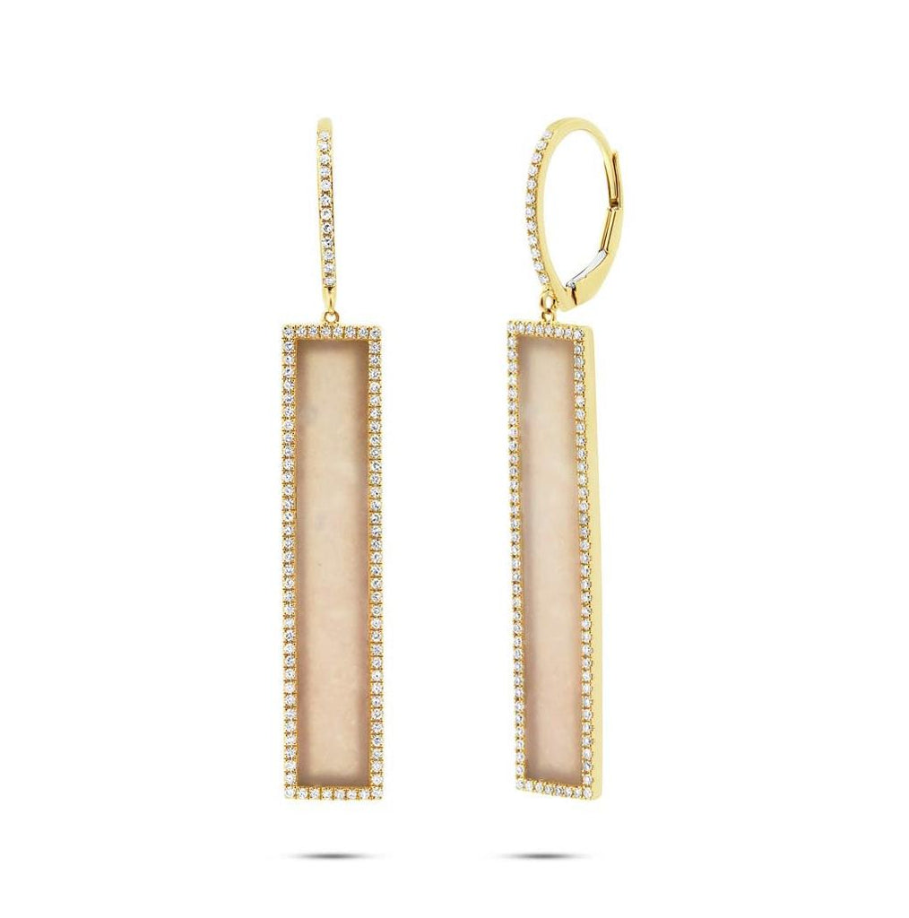 0.51 Ctw Diamond And 4.12 Ctw Pink Opal 14k Yellow Gold Bar Earring