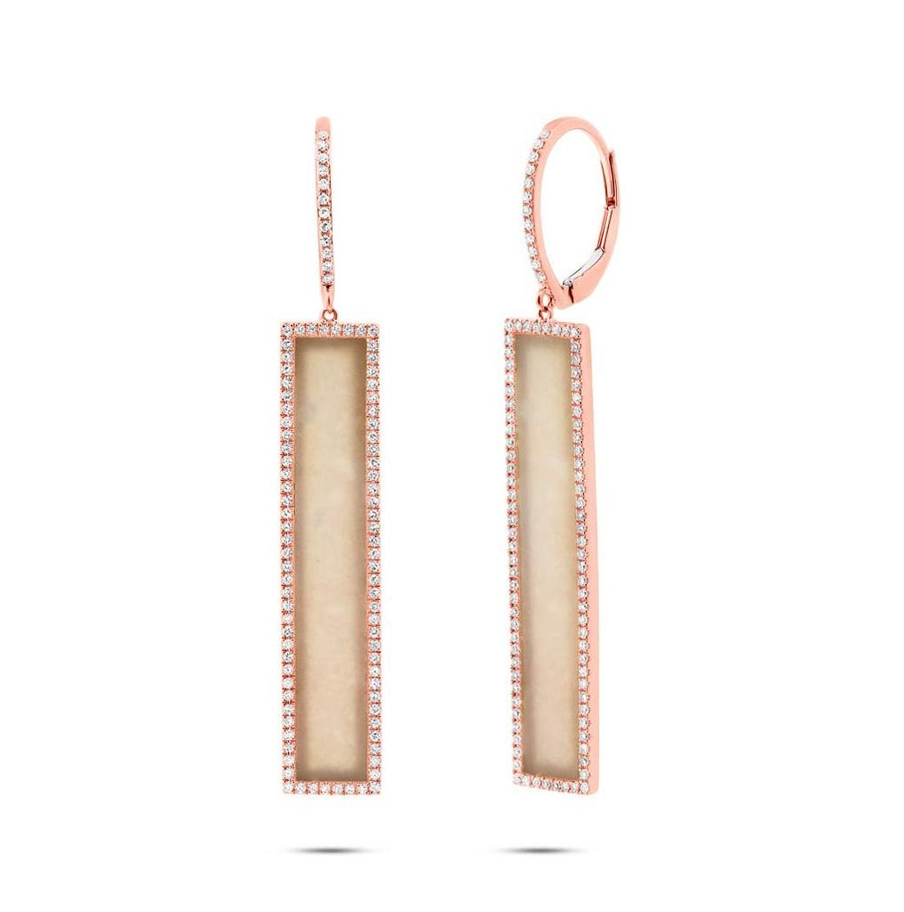 0.51 Ctw Diamond And 4.12 Ctw Pink Opal 14k Rose Gold Bar Earring