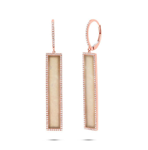 0.51 Ctw Diamond And 4.12 Ctw Pink Opal 14k Rose Gold Bar Earring