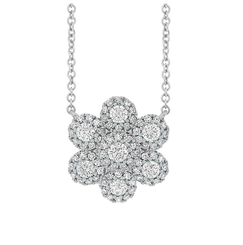 0.47 Ctw 14k White Gold Diamond Flower Necklace