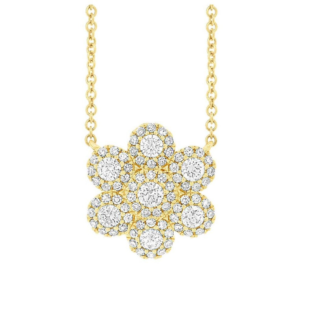 0.47 Ctw 14k Yellow Gold Diamond Flower Necklace