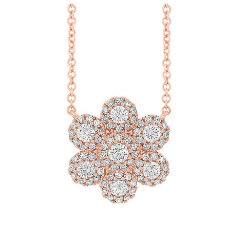 0.47 Ctw 14k Rose Gold Diamond Flower Necklace