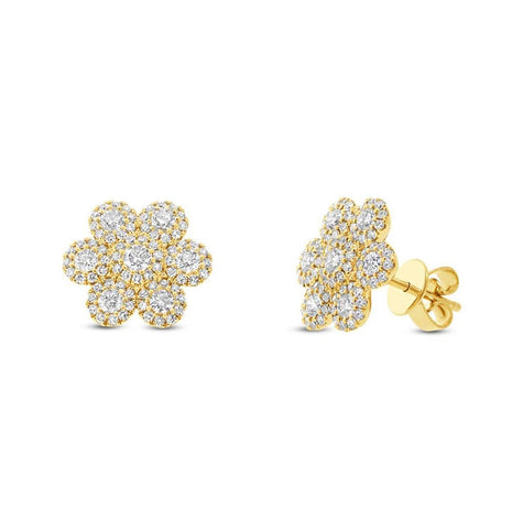 0.95 Ctw 14k Yellow Gold Diamond Flower Earring