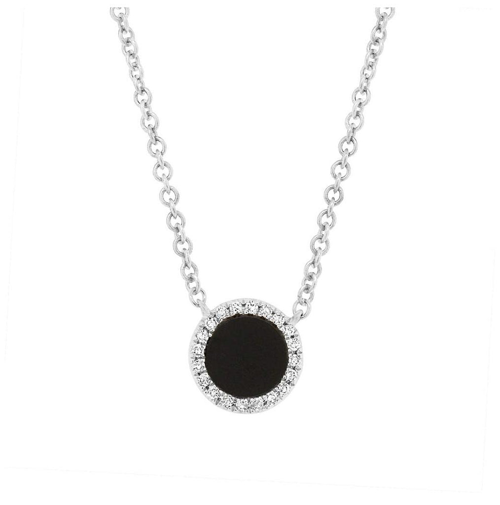 0.04 Ctw Diamond And  0.31 Ctw Onyx 14k White Gold Necklace