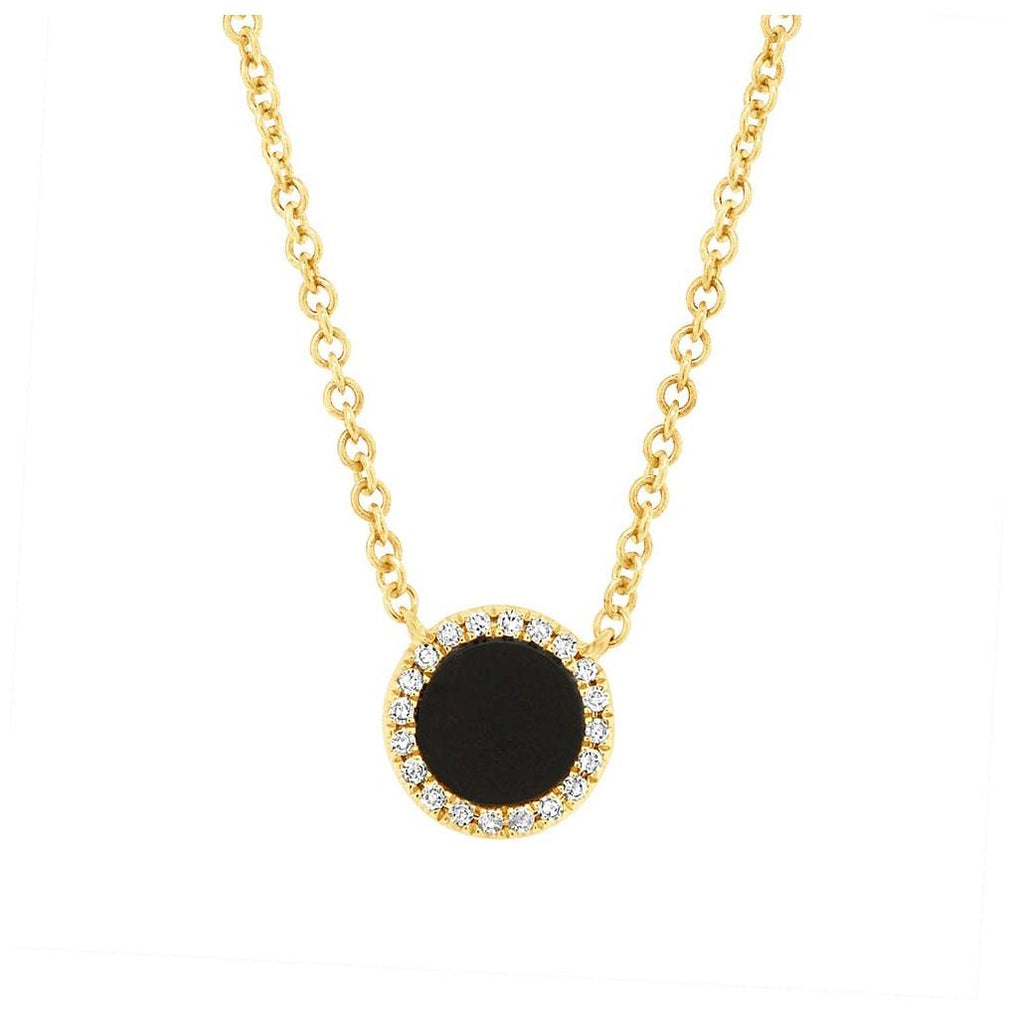 0.04 Ctw Diamond And  0.31 Ctw Onyx 14k Yellow Gold Necklace