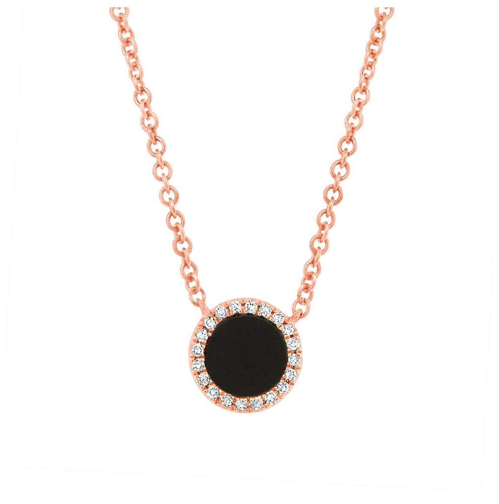 0.04 Ctw Diamond And  0.31 Ctw Onyx 14k Rose Gold Necklace