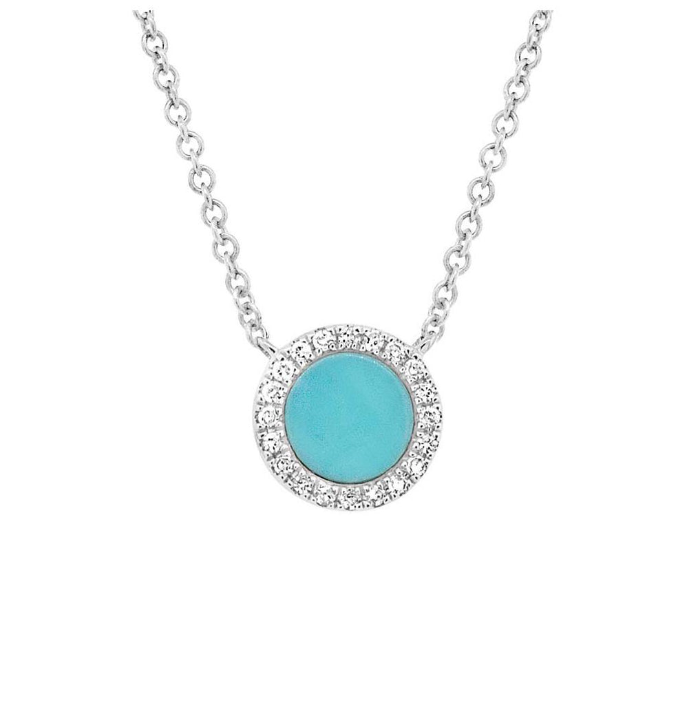 0.04 Ctw Diamond And 0.33 Ctw Composite Turquoise 14k White Gold Necklace