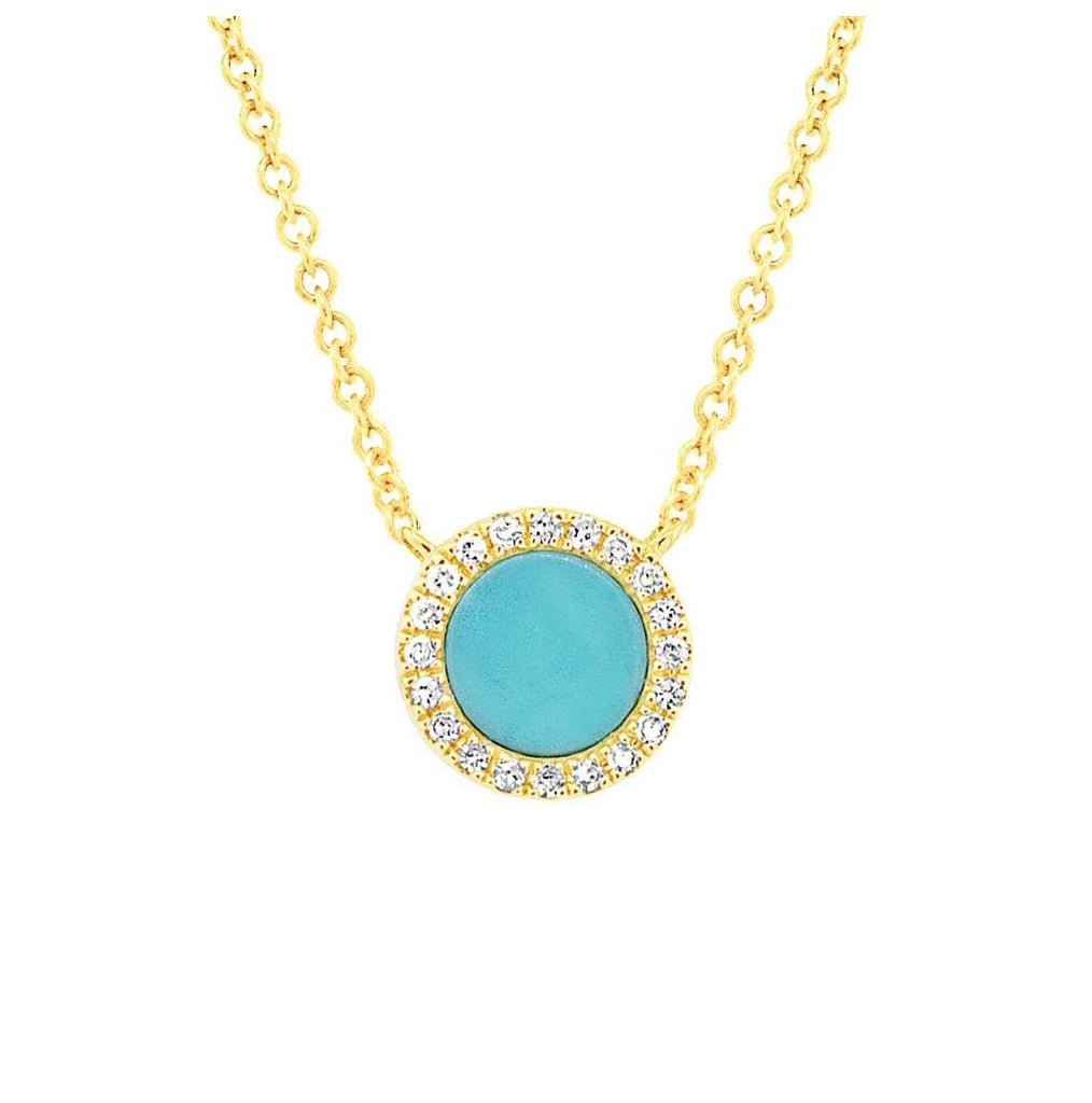 0.04 Ctw Diamond And 0.33 Ctw Composite Turquoise 14k Yellow Gold Necklace