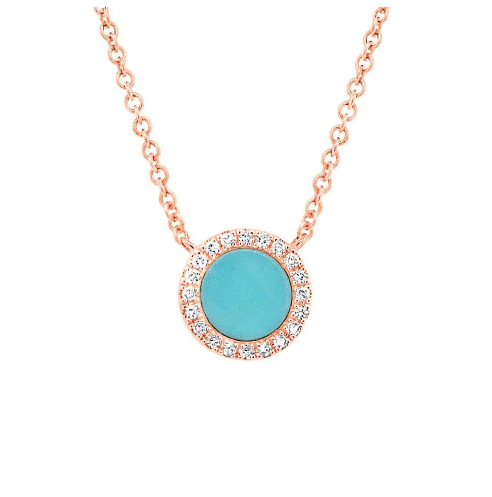 0.04 Ctw Diamond And 0.33 Ctw Composite Turquoise 14k Rose Gold Necklace