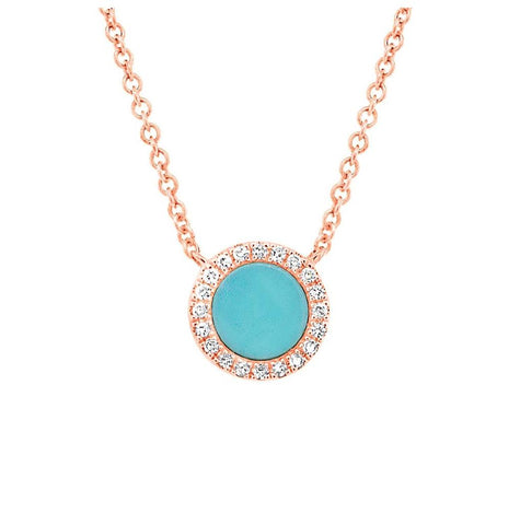 0.04 Ctw Diamond And 0.33 Ctw Composite Turquoise 14k Rose Gold Necklace