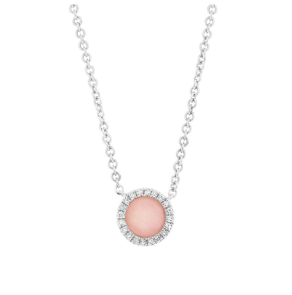 0.04 Ctw Diamond And 0.28 Ctw Pink Opal 14k White Gold Necklace