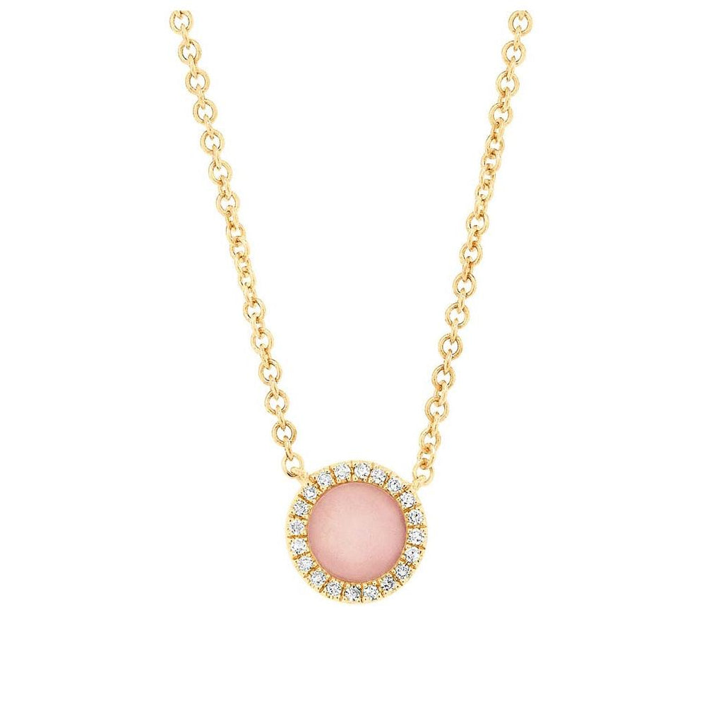 0.04 Ctw Diamond And 0.28 Ctw Pink Opal 14k Yellow Gold Necklace