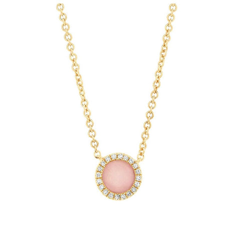 0.04 Ctw Diamond And 0.28 Ctw Pink Opal 14k Yellow Gold Necklace