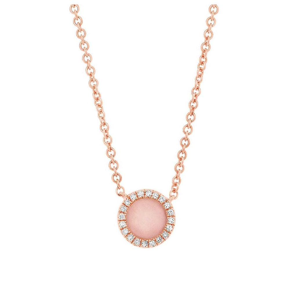 0.04 Ctw Diamond And 0.28 Ctw Pink Opal 14k Rose Gold Necklace