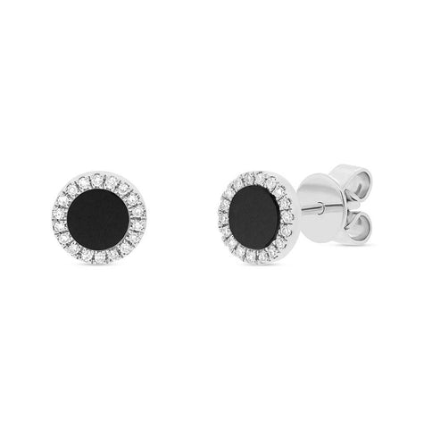 0.08 Ctw Diamond And 0.46 Ctw Onyx 14k White Gold Stud Earring