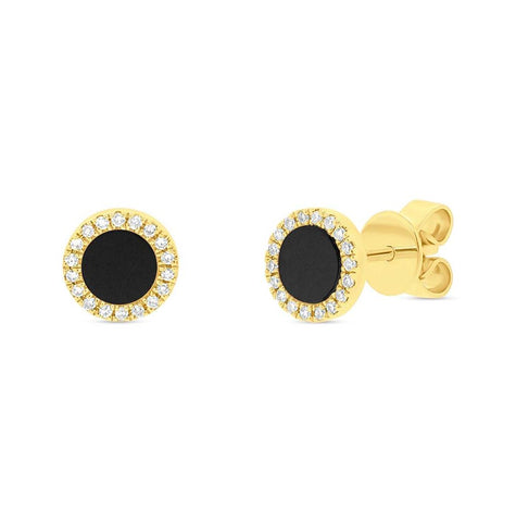 0.08 Ctw Diamond And 0.46 Ctw Onyx 14k Yellow Gold Stud Earring